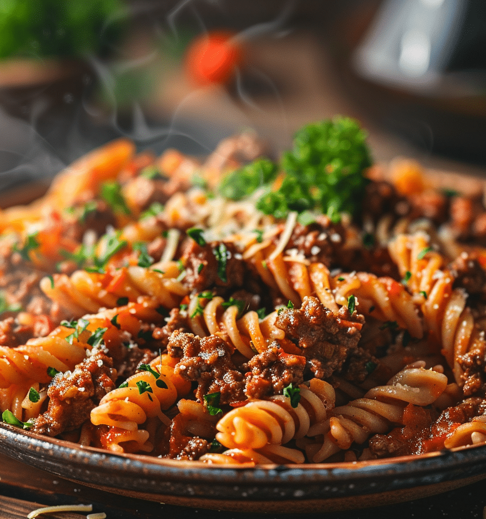 Instant Pot ground beef chili in rustic bowl