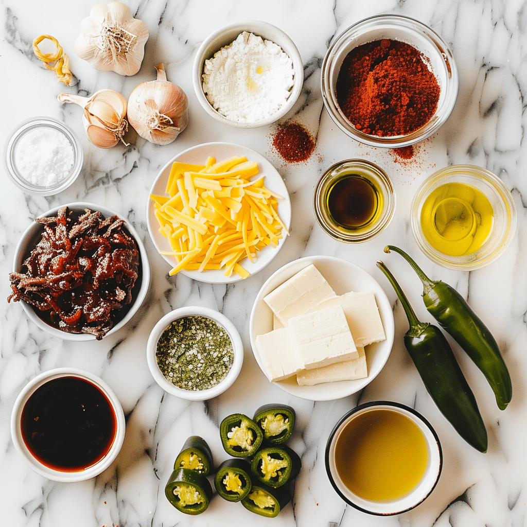 : Ingredients for bacon-free Texas Twinkies on a wooden surface