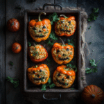 Healthy Halloween stuffed peppers served with spooky sides